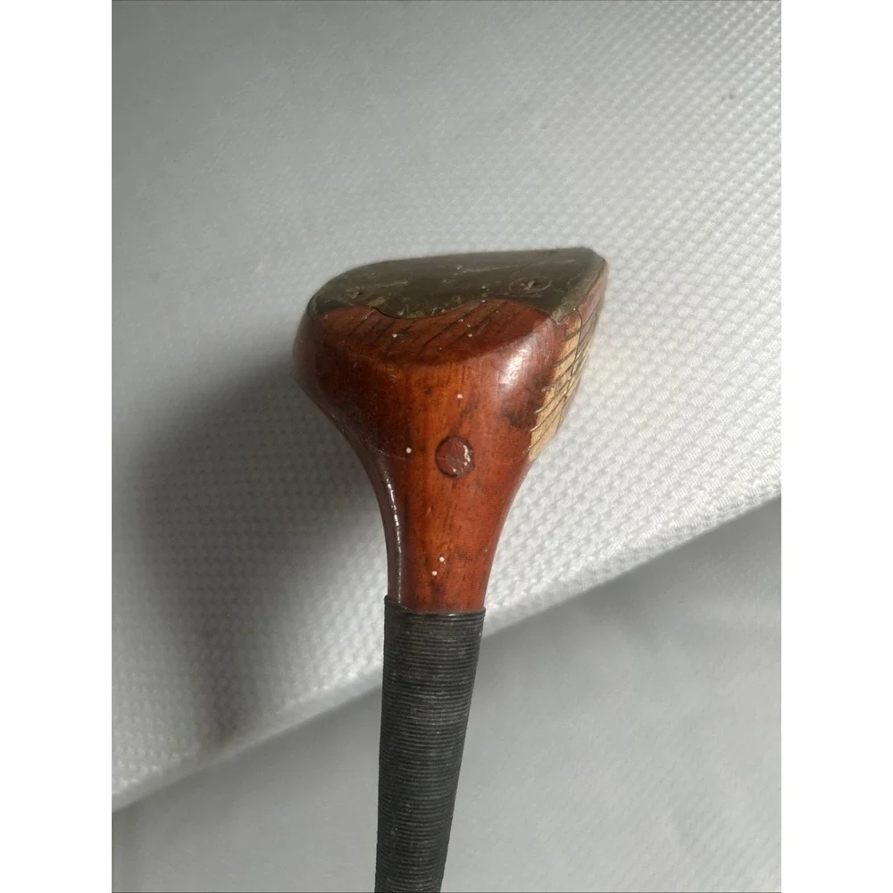 Vintage Spalding 5 Wood Model 4336 Persimmon Head Golf Club Brass Soleplate USA